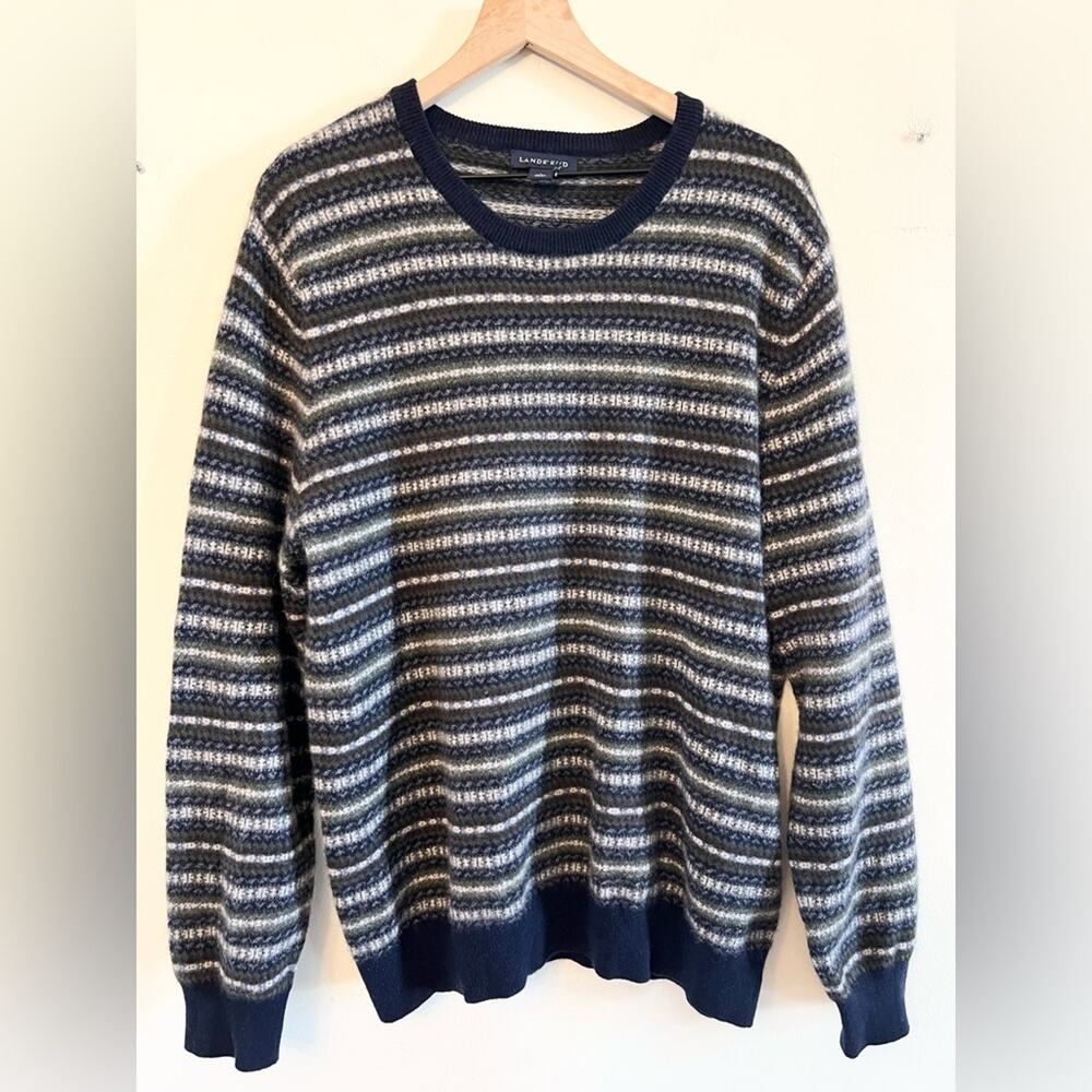 Lands end men’s 100% cashmere sweater printed crew neck fair isle winter fall L